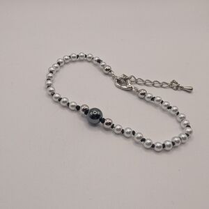 Silver and Black Beaded Bracelet
